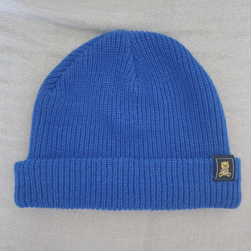 Teddy‎ Fresh Blue Ribbed Knit Beanie Hat with Bear Logo Patch One Size